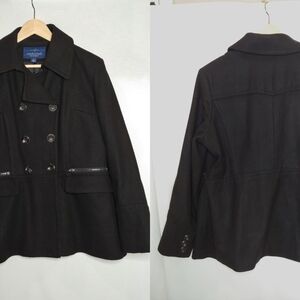 MackIntosh New England Double Breasted  Pea Coat Wool Blend Peplum Black‎ XL